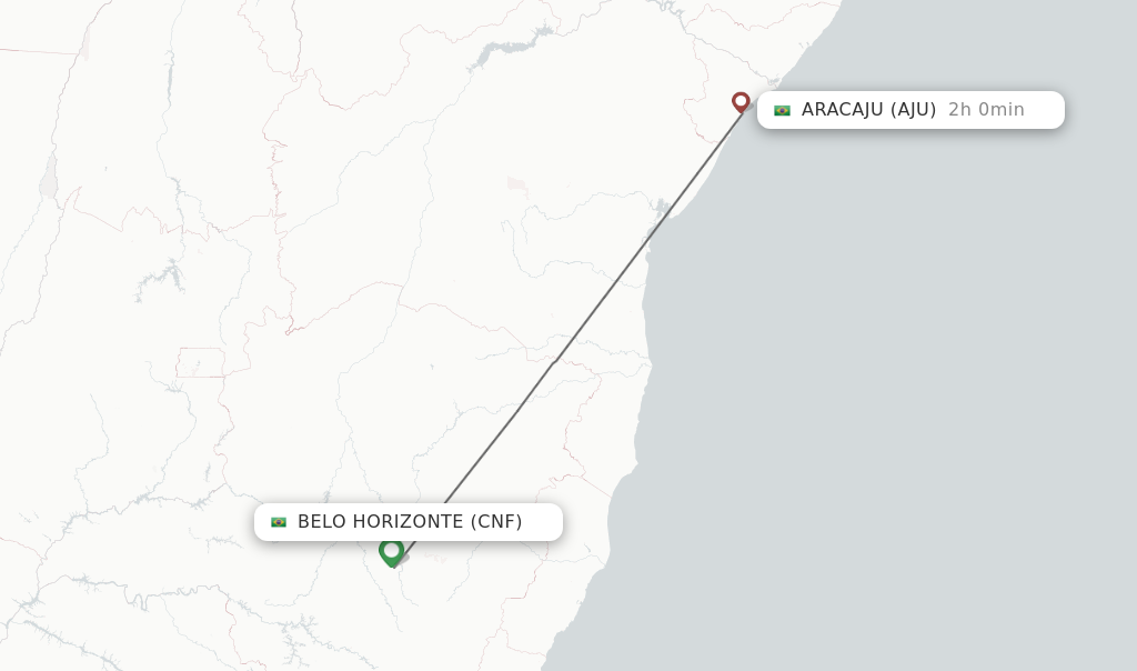 Flights from Belo Horizonte to Aracaju route map