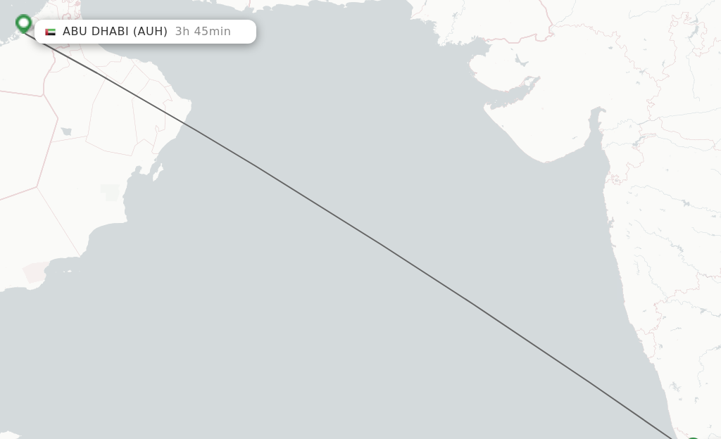 Flights from Kannur to Abu Dhabi route map