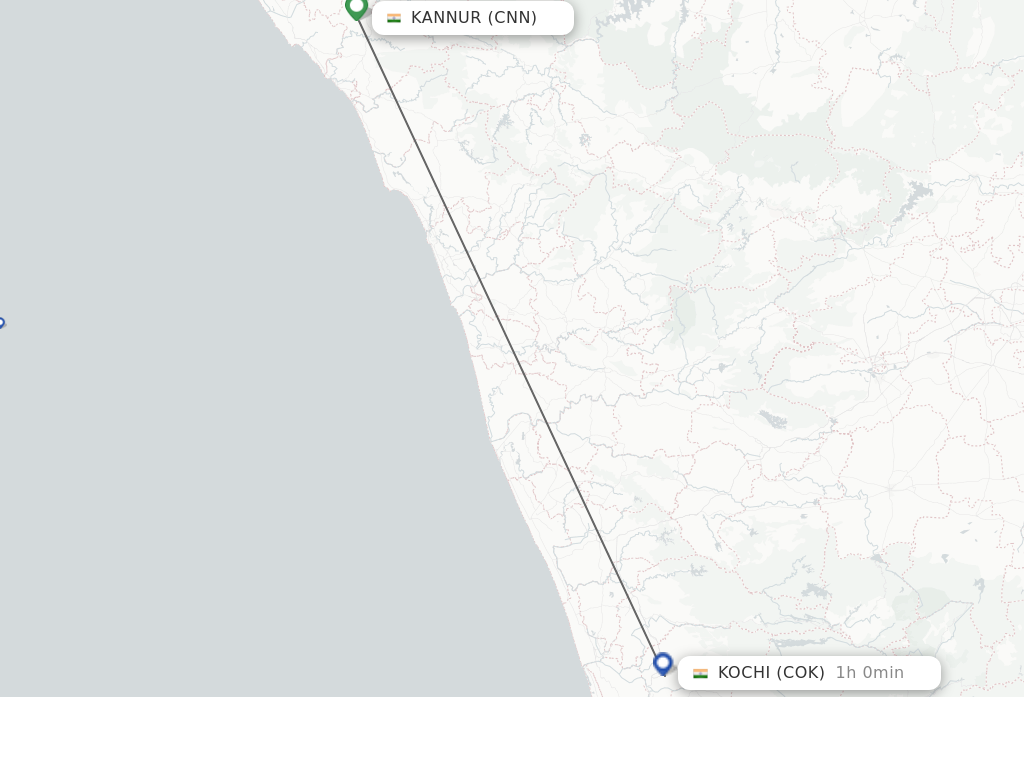 Flights from Kannur to Kochi route map