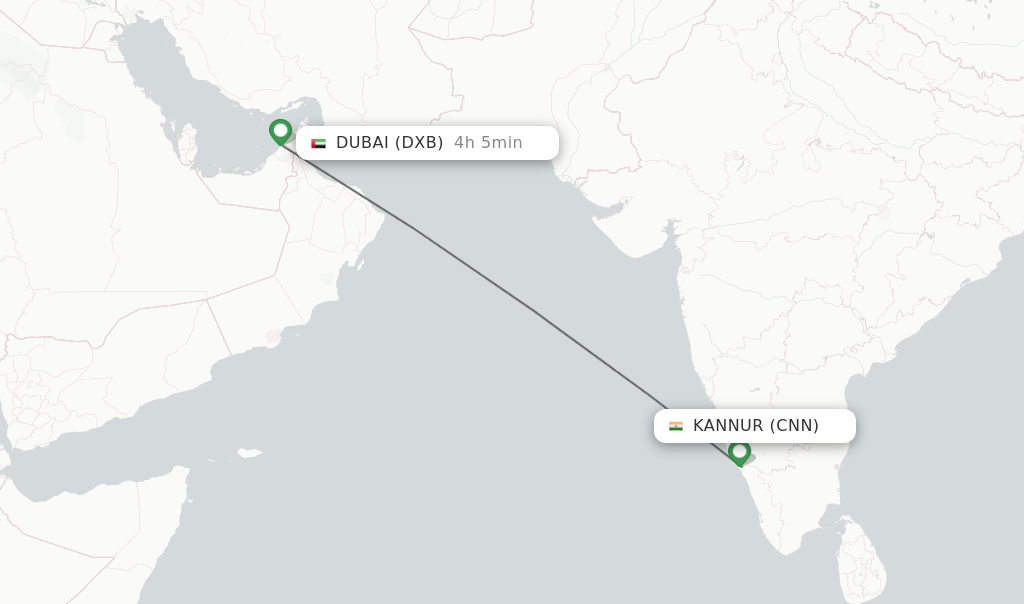 Flights from Dubai to Kannur route map