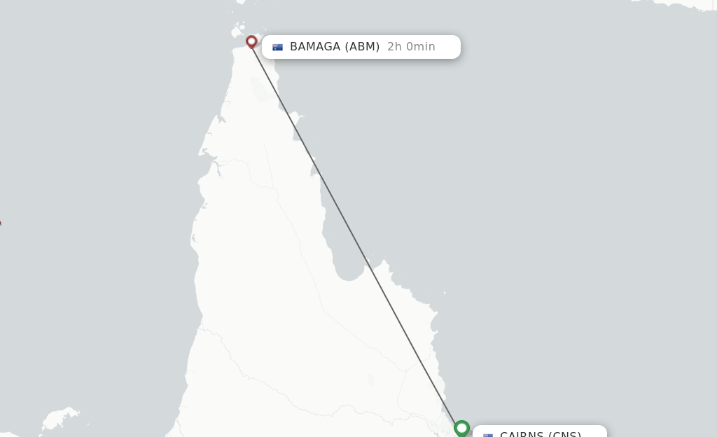 Flights from Cairns to Bamaga route map