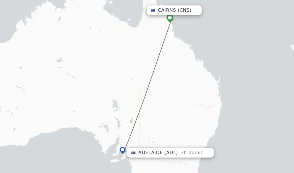 Flights from Cairns to Adelaide route map