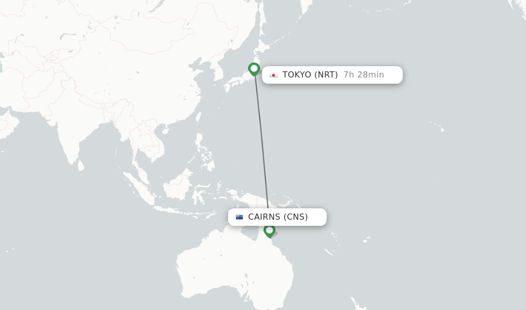 Flights from Cairns to Tokyo route map
