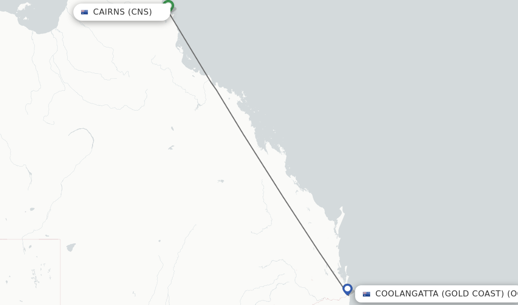 Flights from Cairns to Coolangatta (Gold Coast) route map
