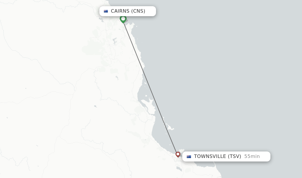 Flights from Cairns to Townsville route map