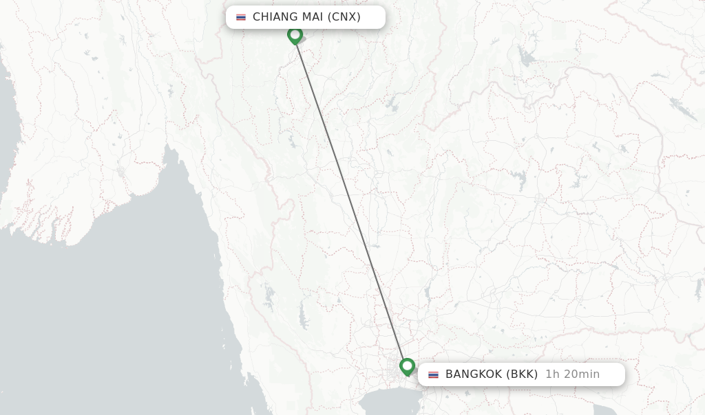 Flights from Chiang Mai to Bangkok route map