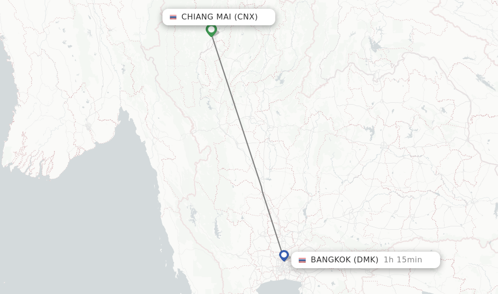 Flights from Chiang Mai to Bangkok route map