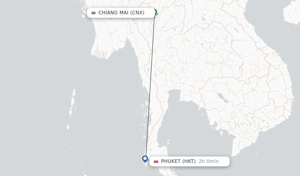 Flights from Chiang Mai to Phuket route map