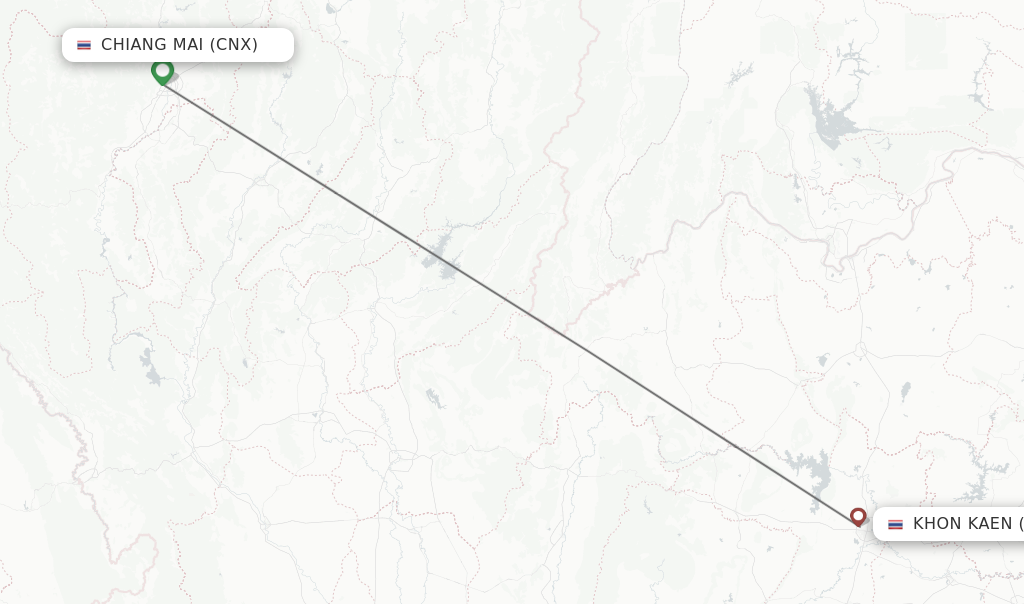 Flights from Chiang Mai to Khon Kaen route map