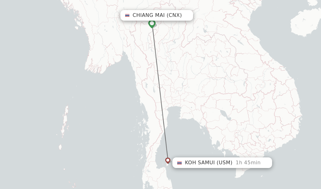 Flights from Chiang Mai to Koh Samui route map