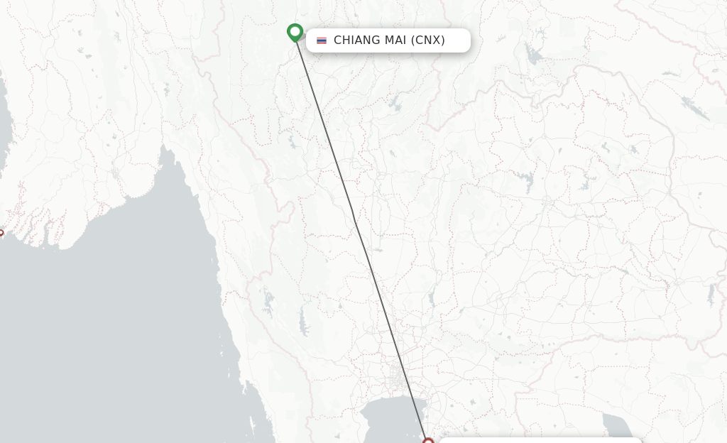 Flights from Chiang Mai to Utapao route map