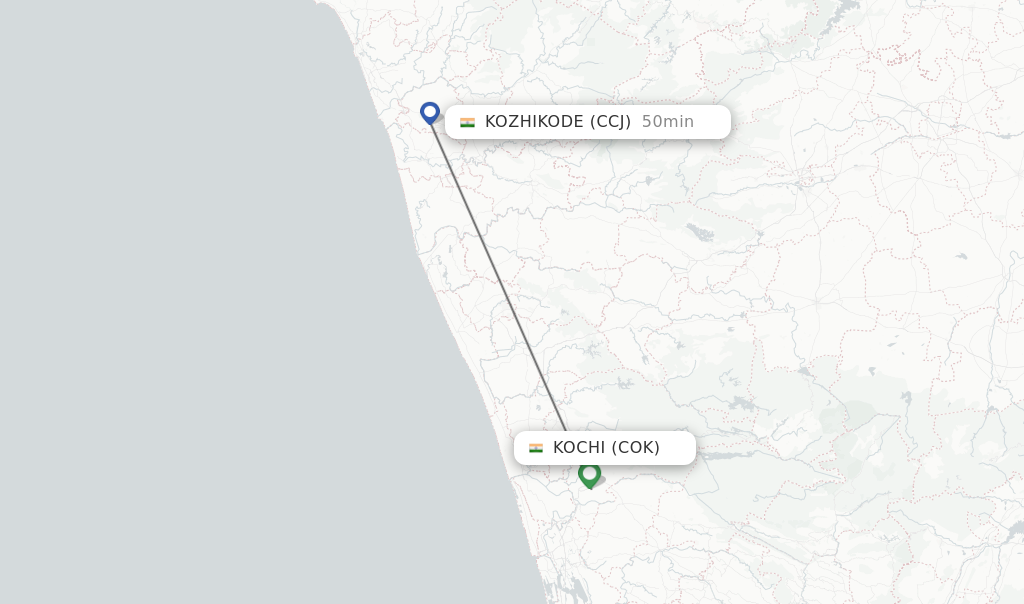 Flights from Kochi to Kozhikode route map