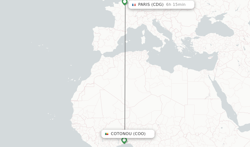 Flights from Cotonou to Paris route map