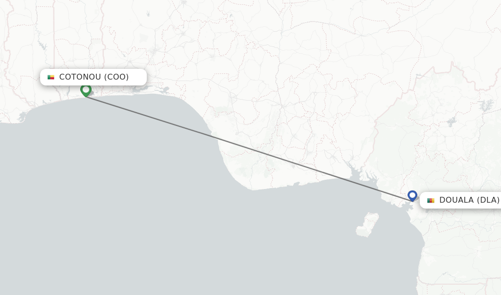 Flights from Cotonou to Douala route map