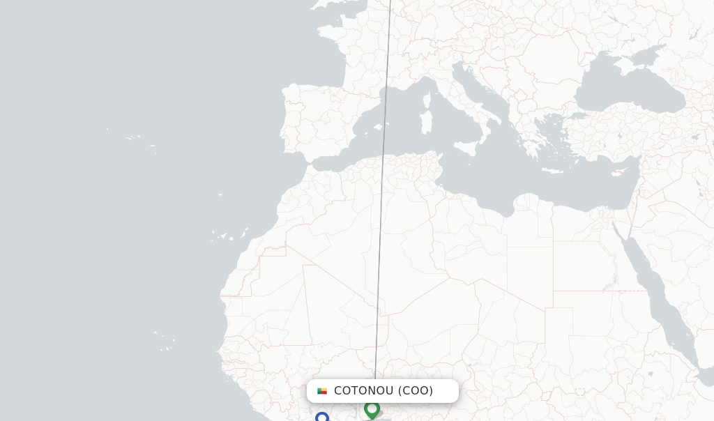 Route map with flights from Cotonou with Brussels Airlines