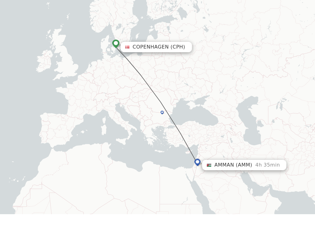 Flights from Copenhagen to Amman route map
