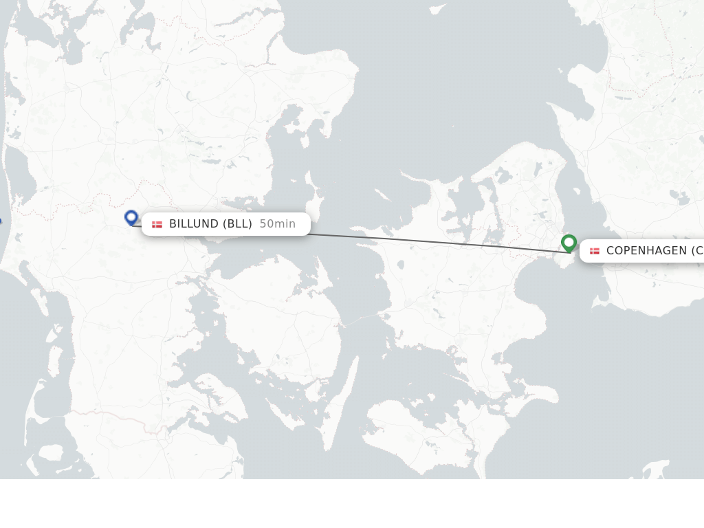 Flights from Copenhagen to Billund route map
