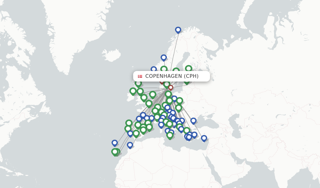 Route map with flights from Copenhagen with Norwegian Air Sweden
