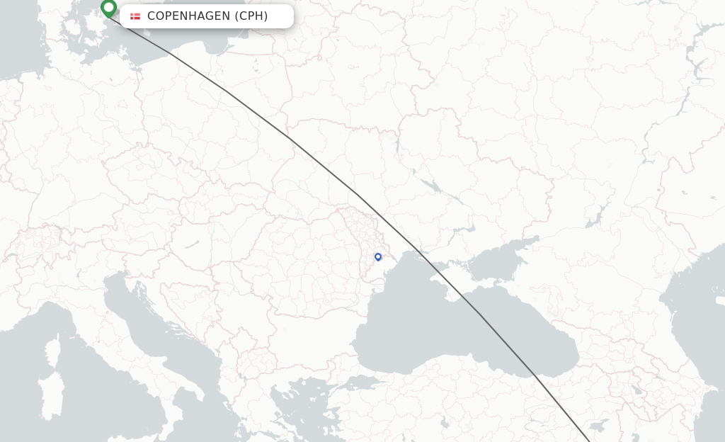 Flights from Copenhagen to Erbil route map