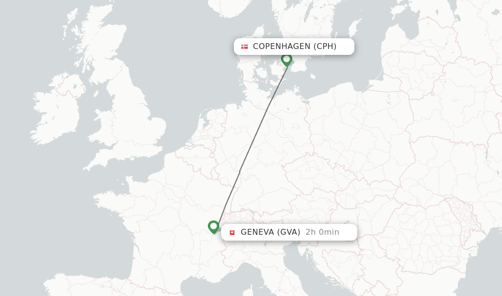 Flights from Copenhagen to Geneva route map