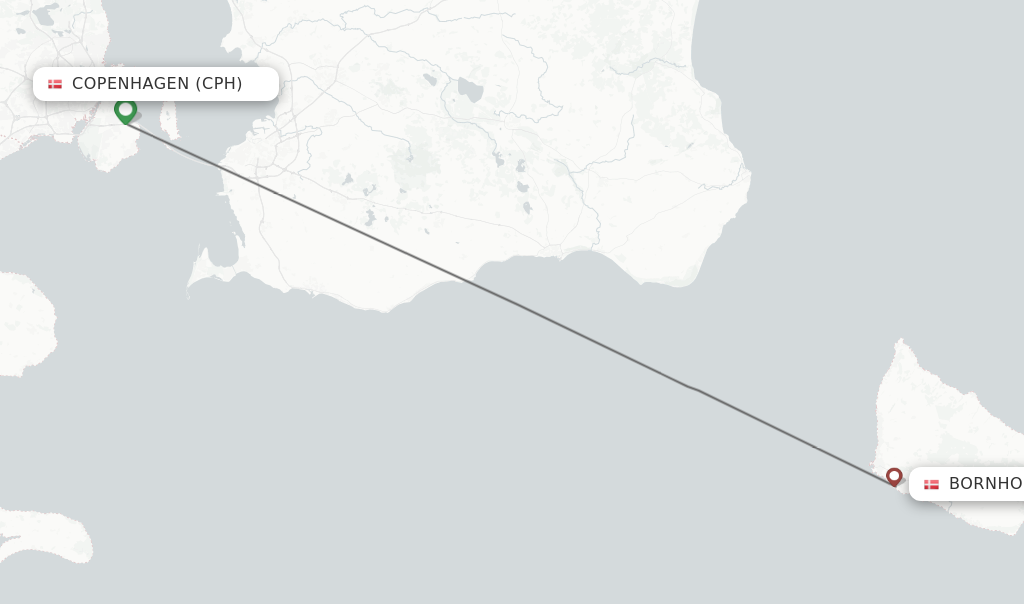 Flights from Copenhagen to Bornholm route map