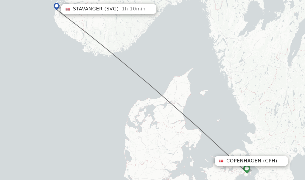 Flights from Copenhagen to Stavanger route map