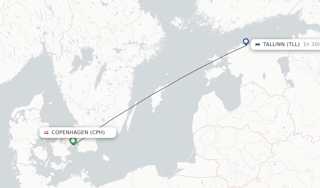 Flights from Copenhagen to Tallinn route map