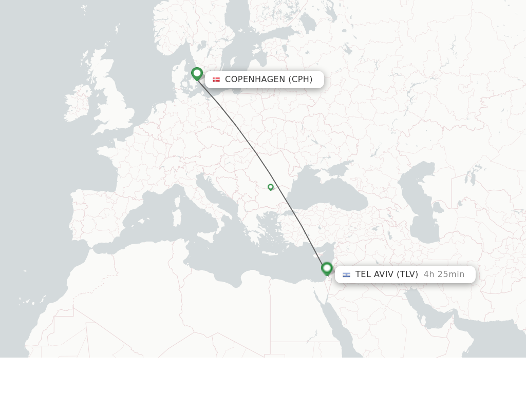 Flights from Copenhagen to Tel Aviv-Yafo route map