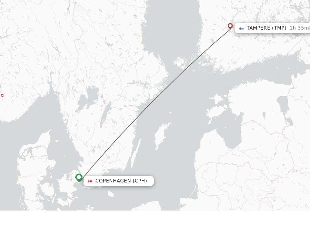 Flights from Copenhagen to Tampere route map