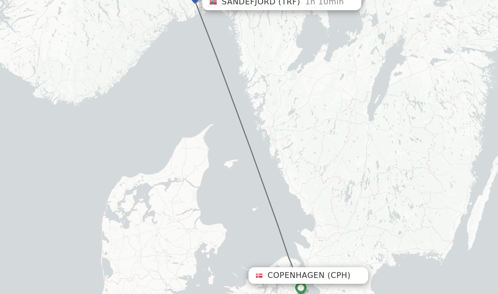 Flights from Copenhagen to Sandefjord route map