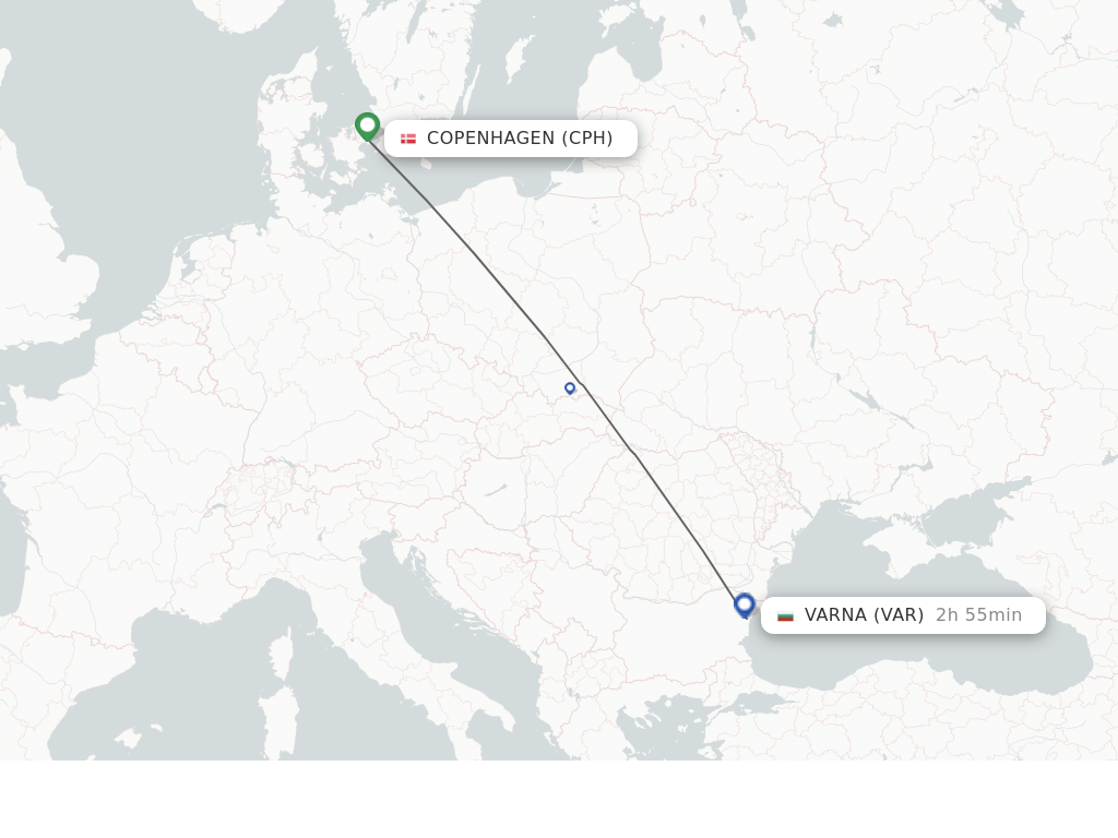 Flights from Copenhagen to Varna route map