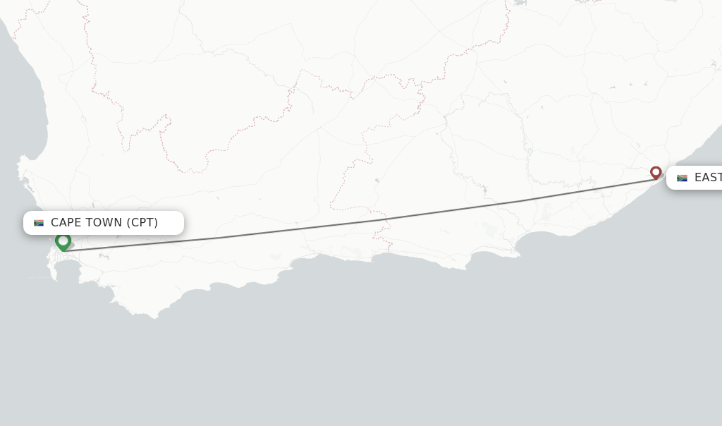 Flights from Cape Town to East London route map