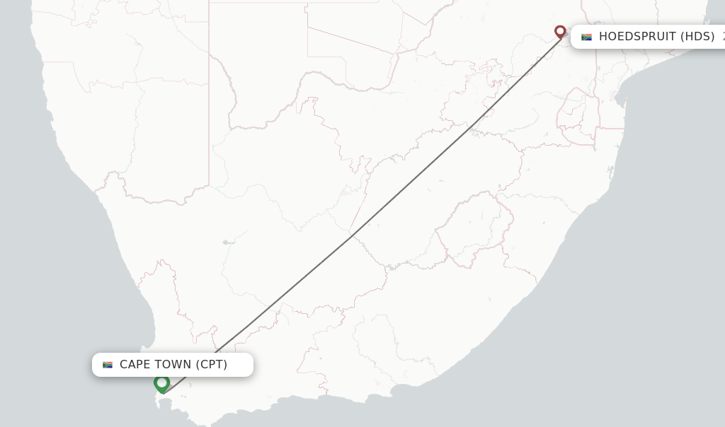 Flights from Cape Town to Hoedspruit route map