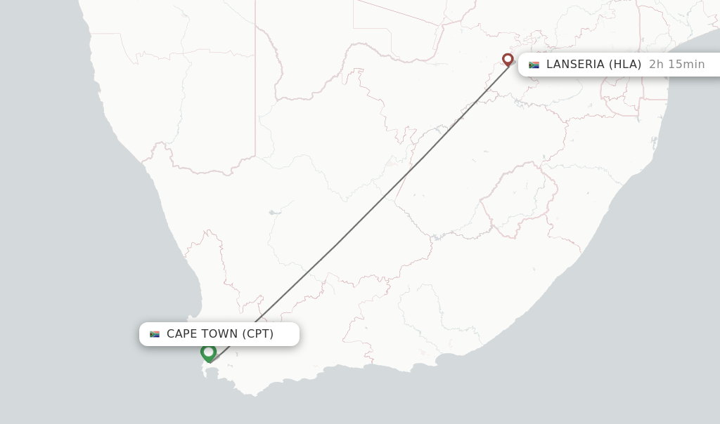 Flights from Cape Town to Lanseria route map