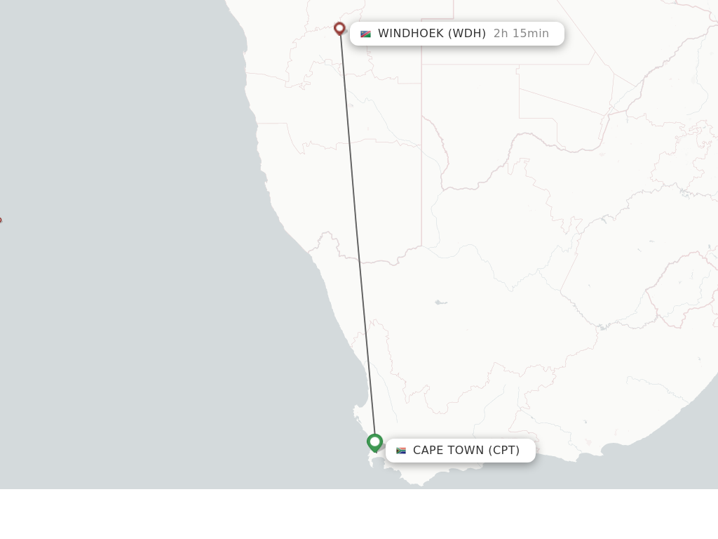 Flights from Cape Town to Windhoek route map