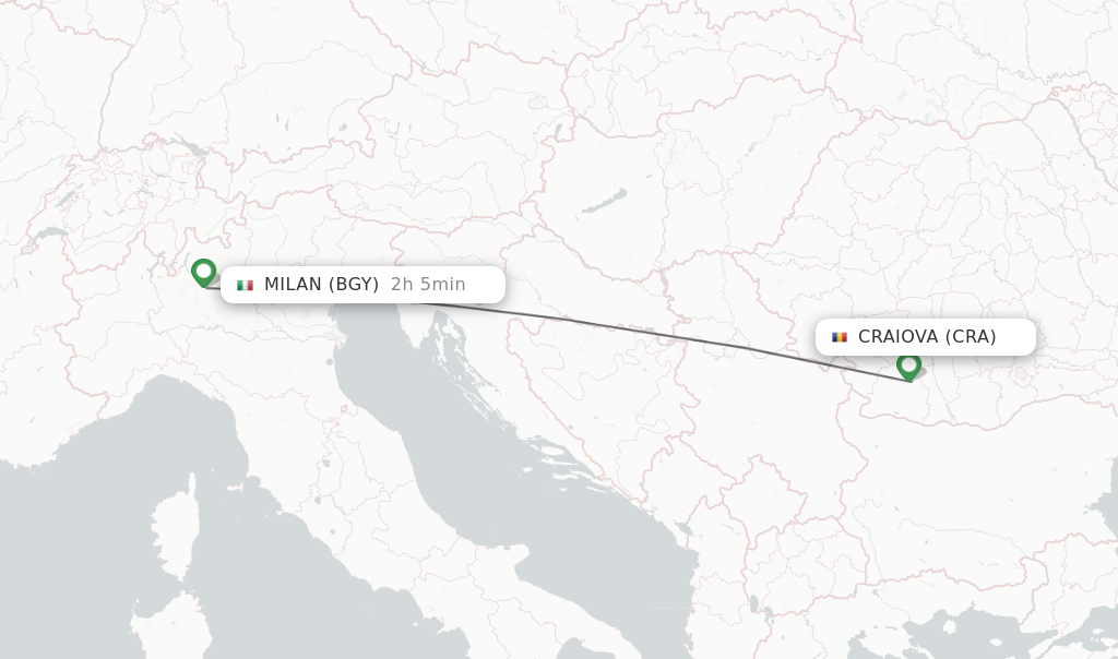 Flights from Craiova to Milan route map