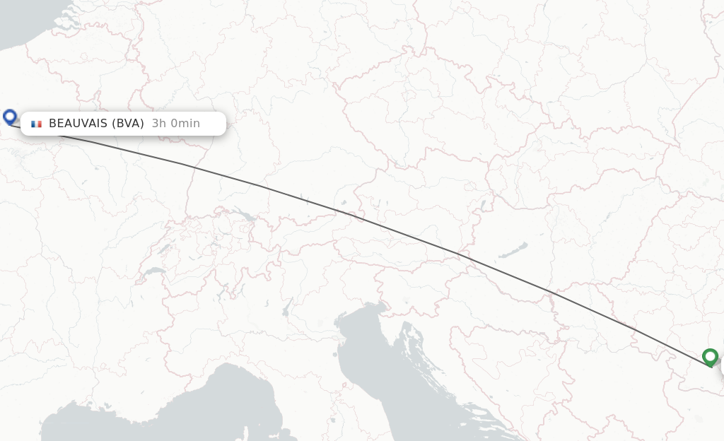 Flights from Craiova to Paris route map