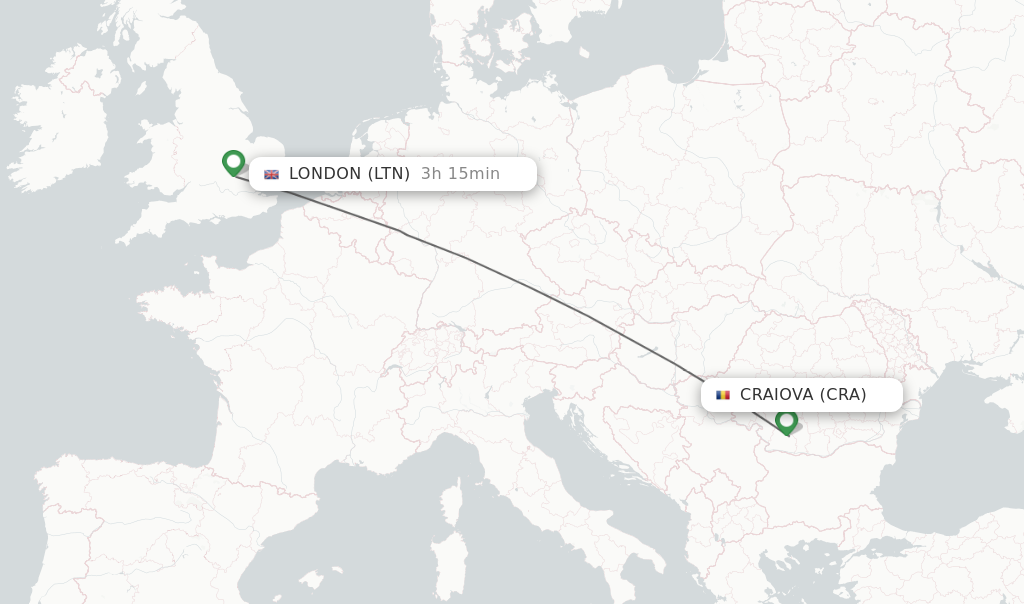 Flights from Craiova to London route map