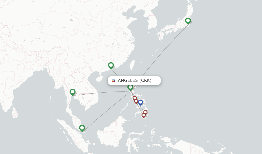 Route map with flights from Angeles with Cebu Pacific