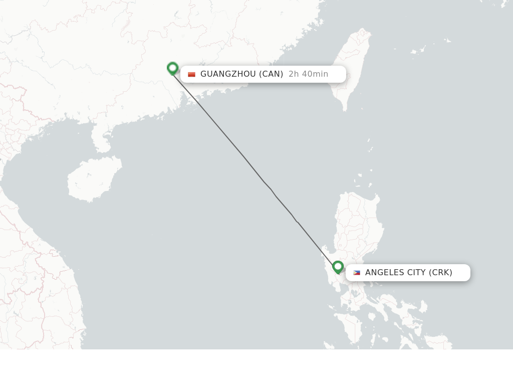Flights from Angeles to Guangzhou route map