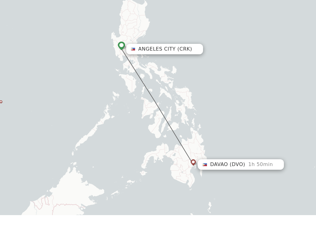Flights from Angeles to Davao route map