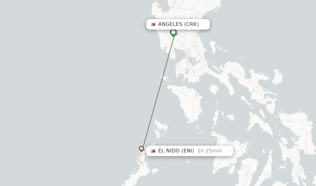 Flights from Angeles to El Nido route map