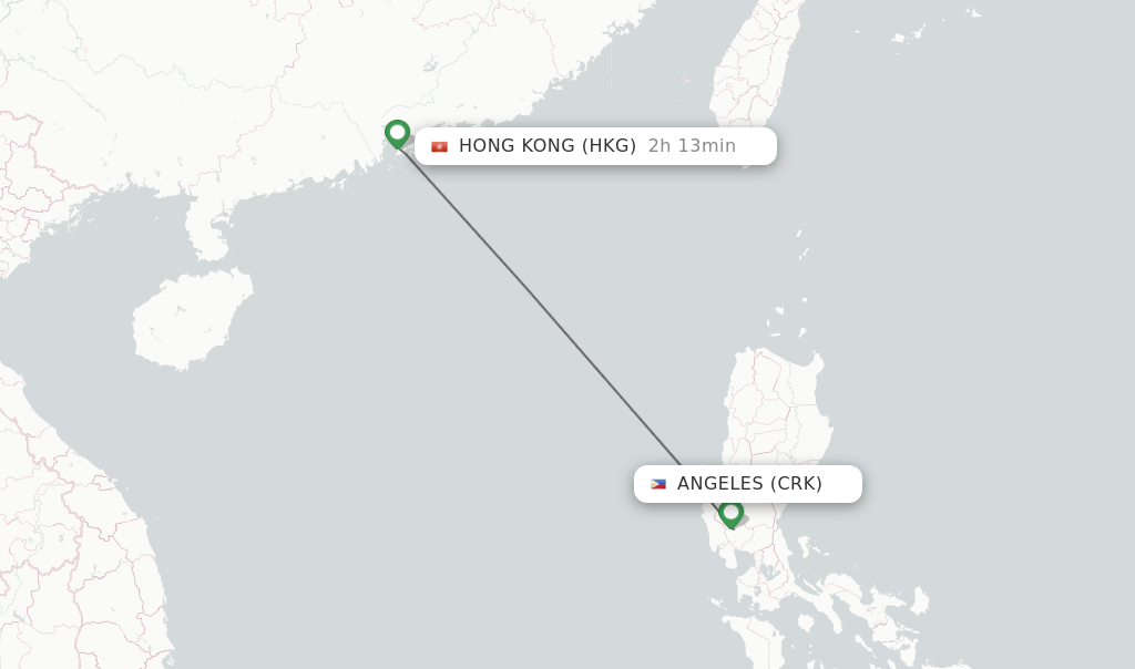 Flights from Angeles to Hong Kong route map