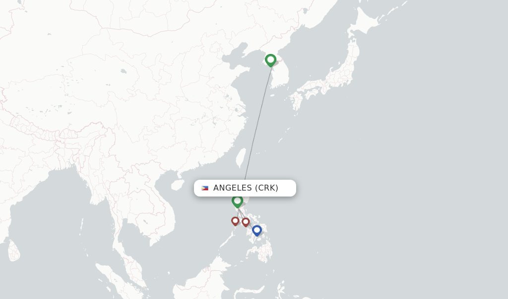 Route map with flights from Angeles with PAL