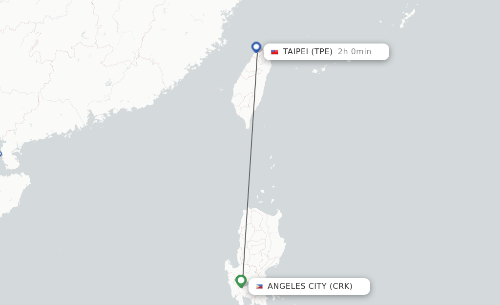 Flights from Angeles to Taipei route map