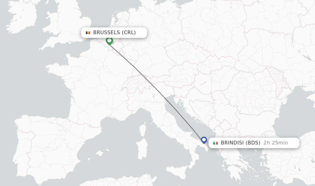 Flights from Brussels to Brindisi route map