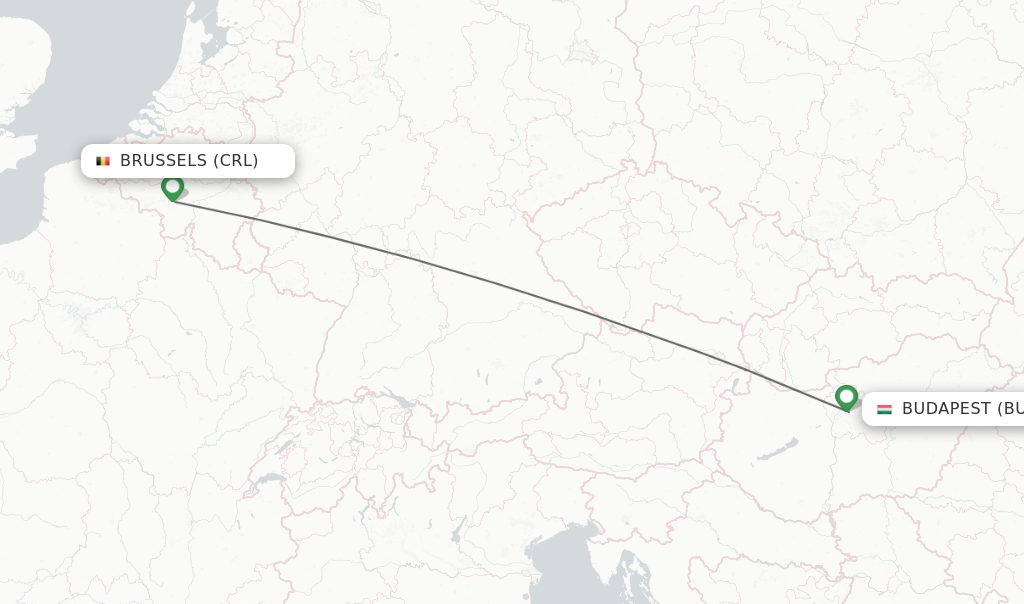 Flights from Brussels to Budapest route map