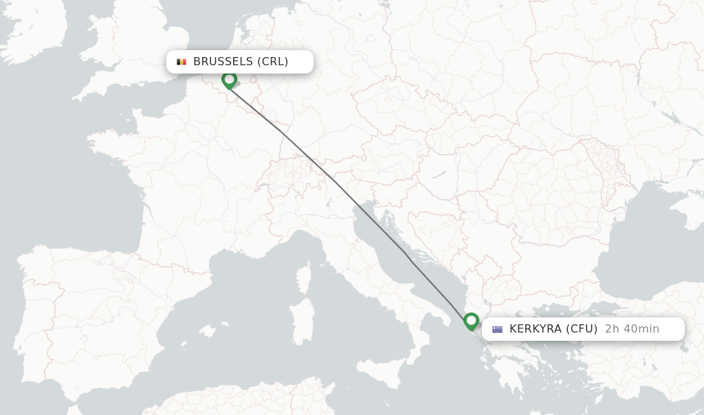Flights from Brussels to Kerkyra route map