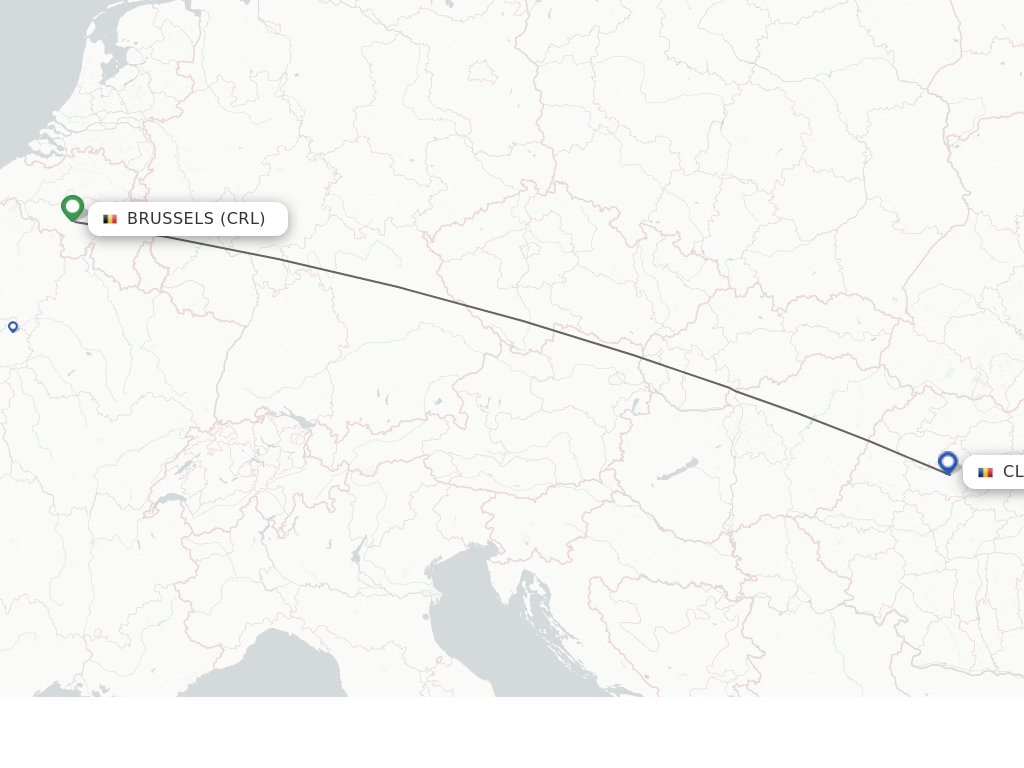 Flights from Brussels to Cluj-Napoca route map
