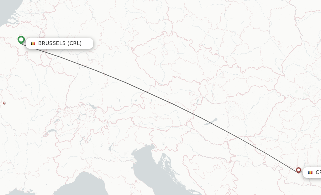 Flights from Brussels to Craiova route map